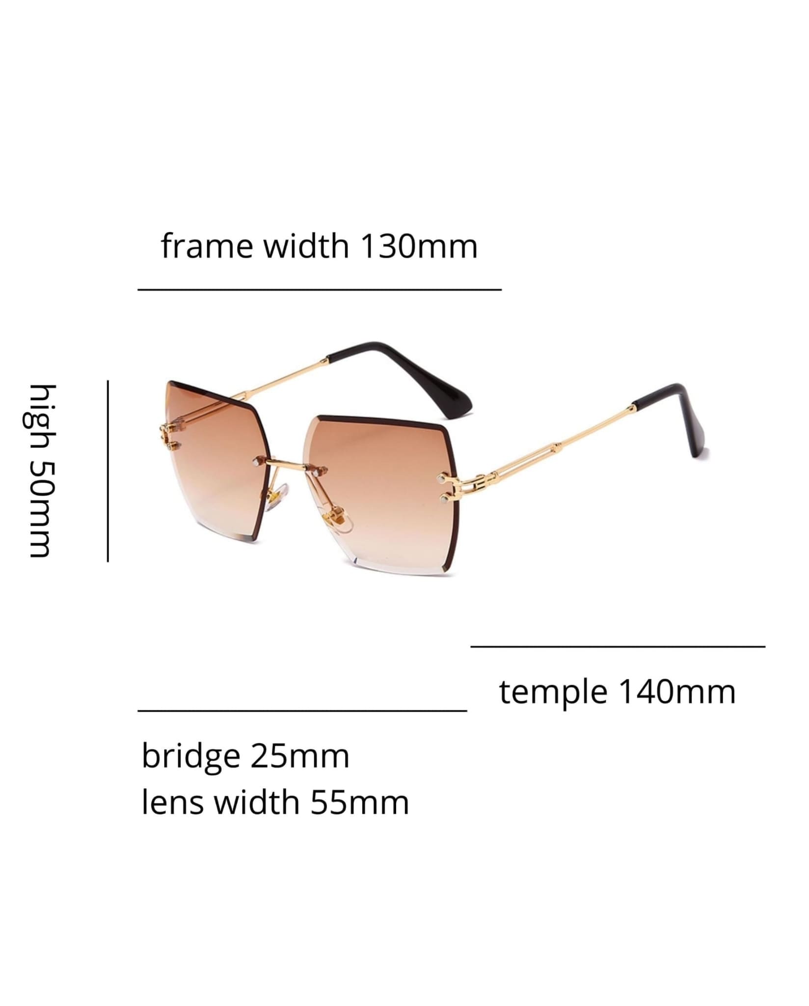 Square Rimless Sunglasses In Tan Size