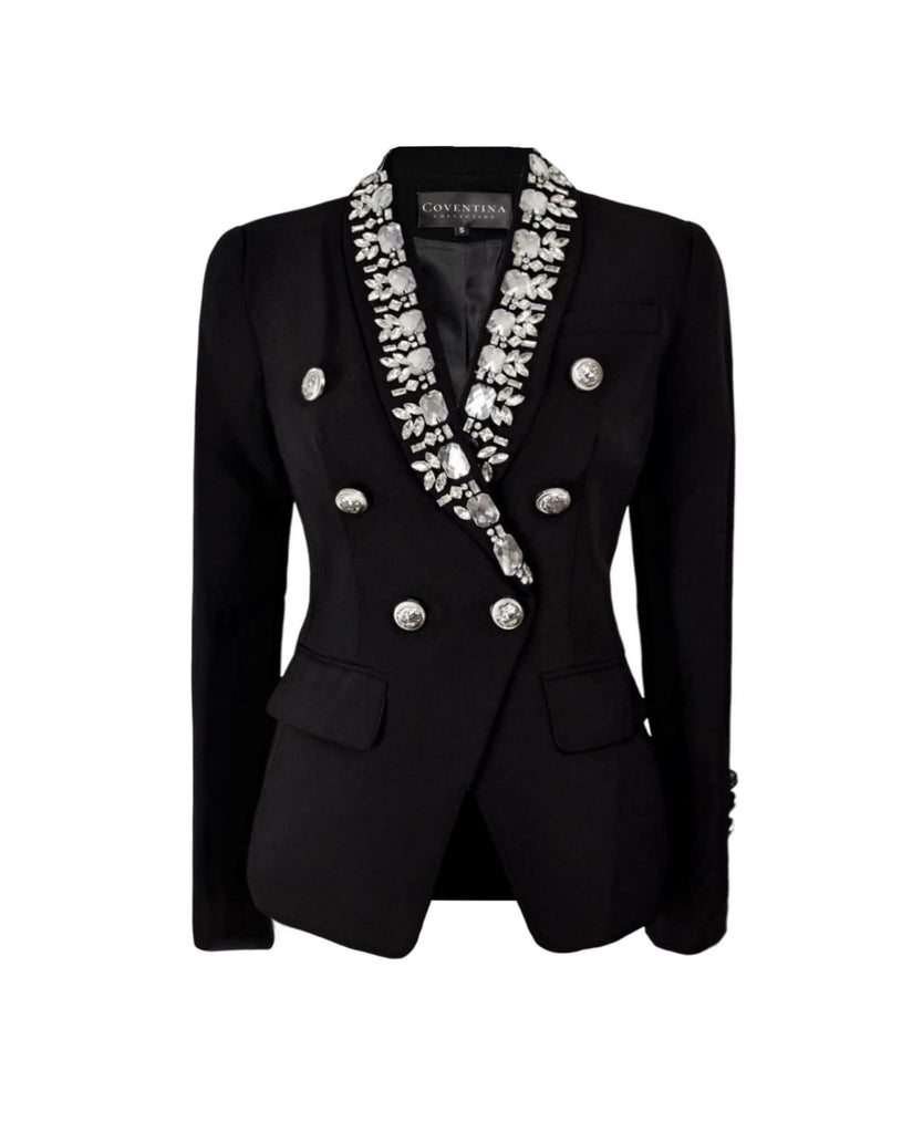 Black Blazer With Embellished Collar