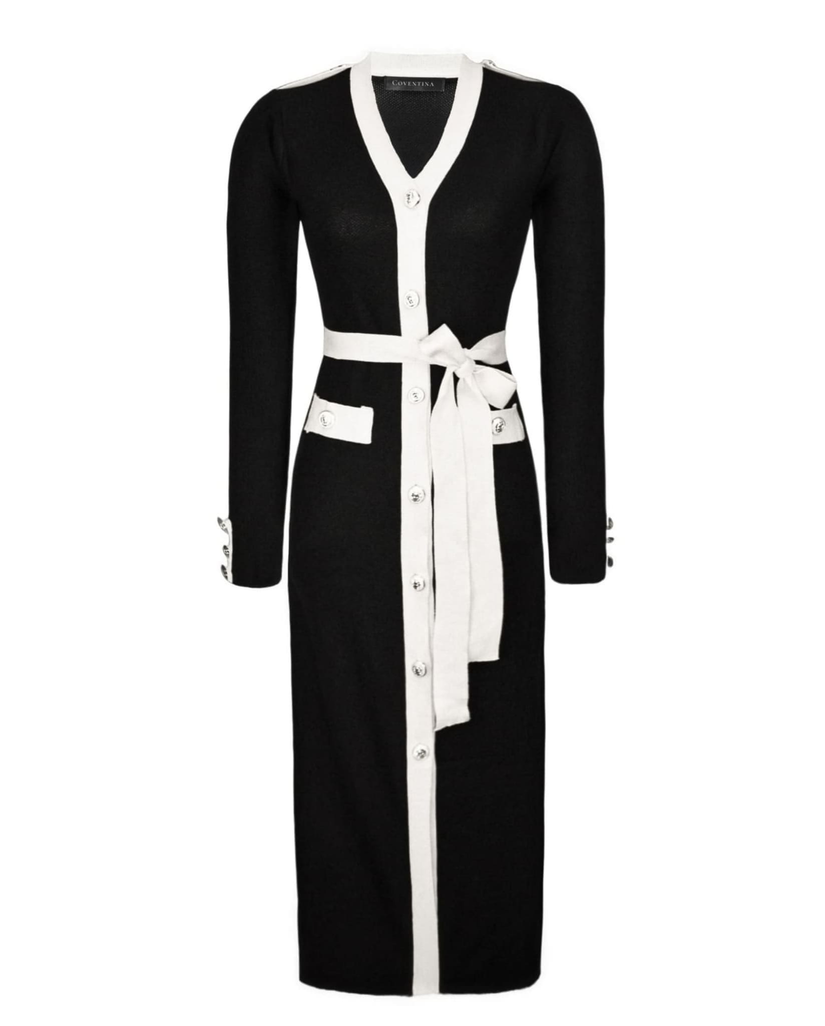 Cardigan Dress With Contrasting Trim Black