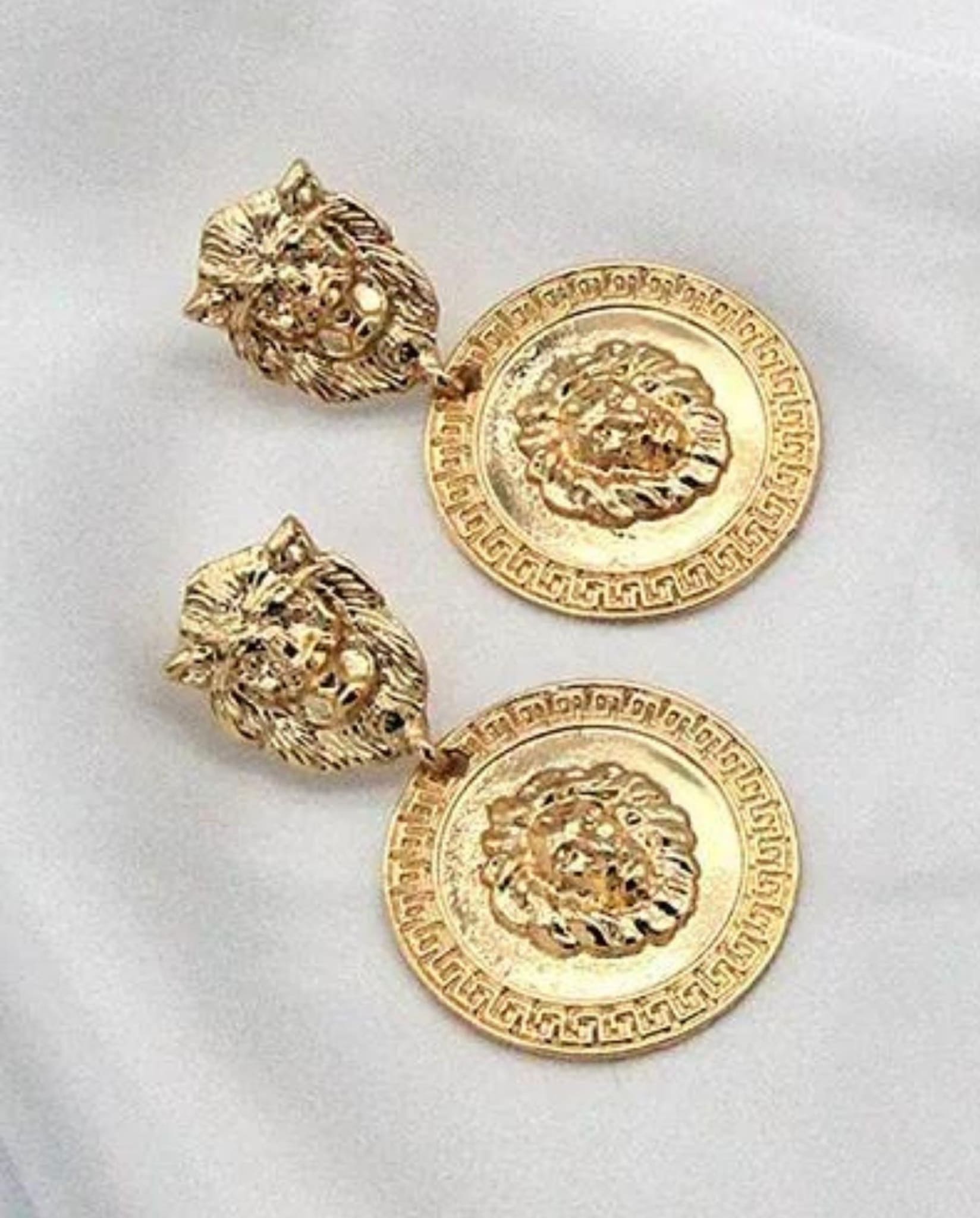 Lion Head Statement Earrings Gold