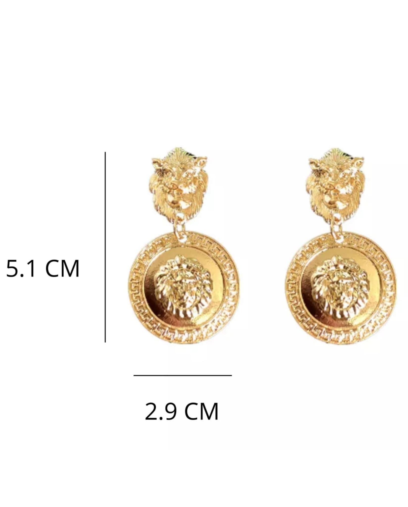 Lion Head Statement Earrings Gold Size