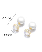 Luxury Crystal & Pearl Stud Earrings Gold Size