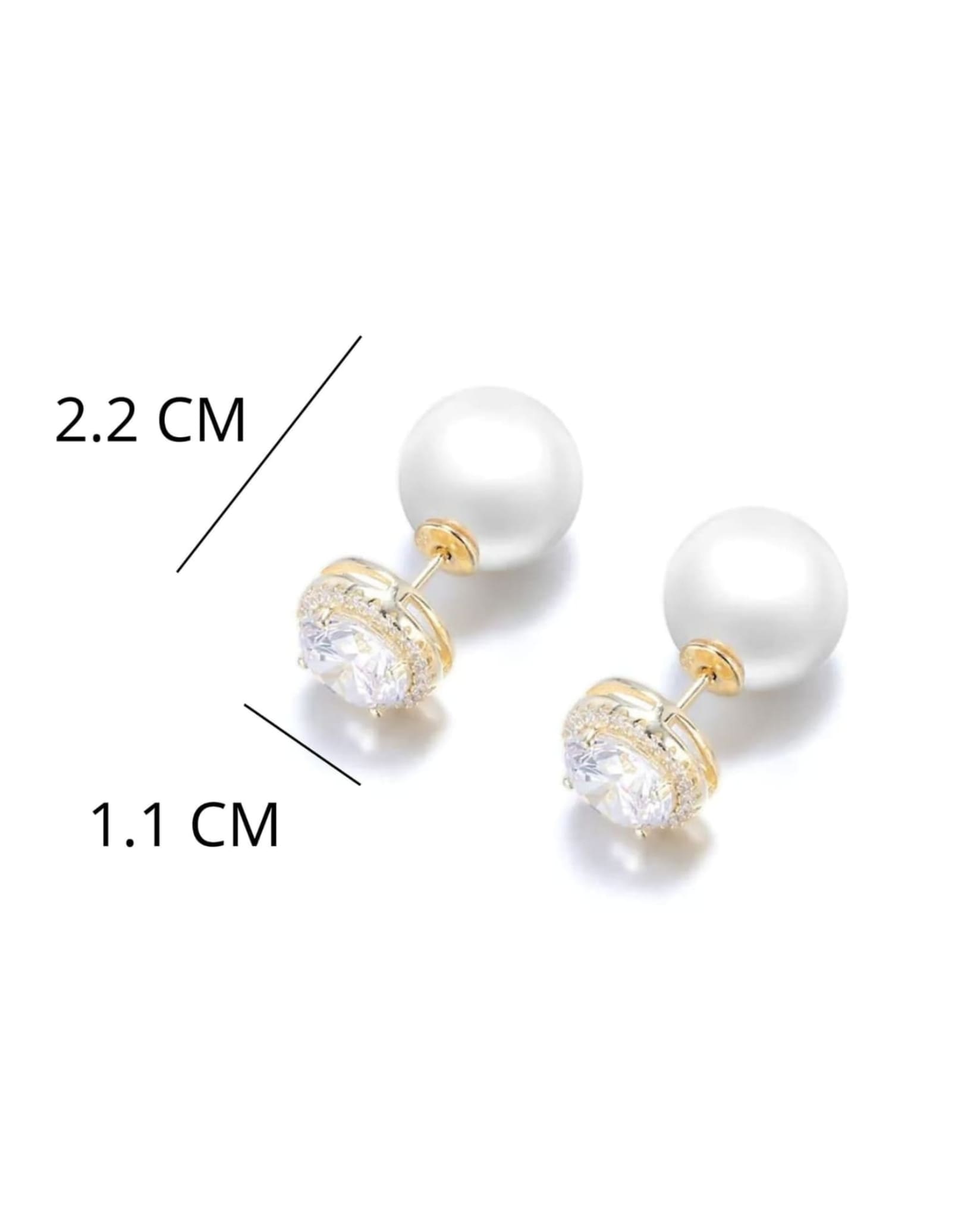 Luxury Crystal & Pearl Stud Earrings Gold Size