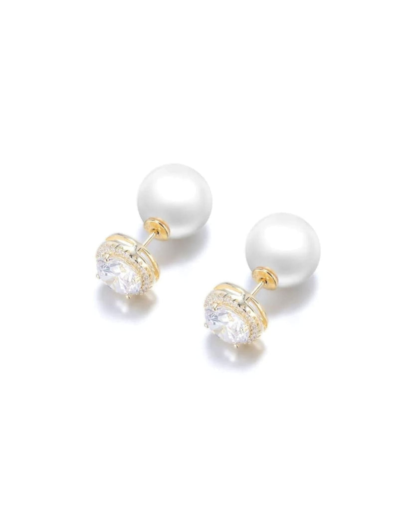 Luxury Crystal & Pearl Stud Earrings Gold