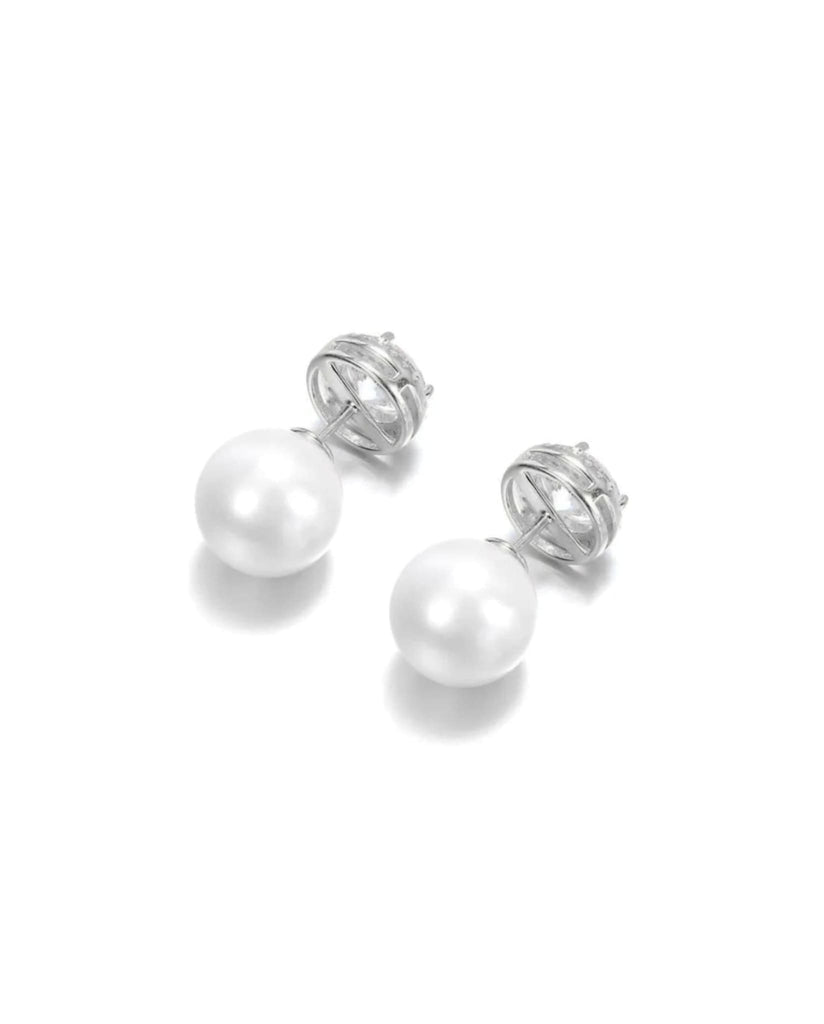 Luxury Crystal & Pearl Stud Earrings Silver