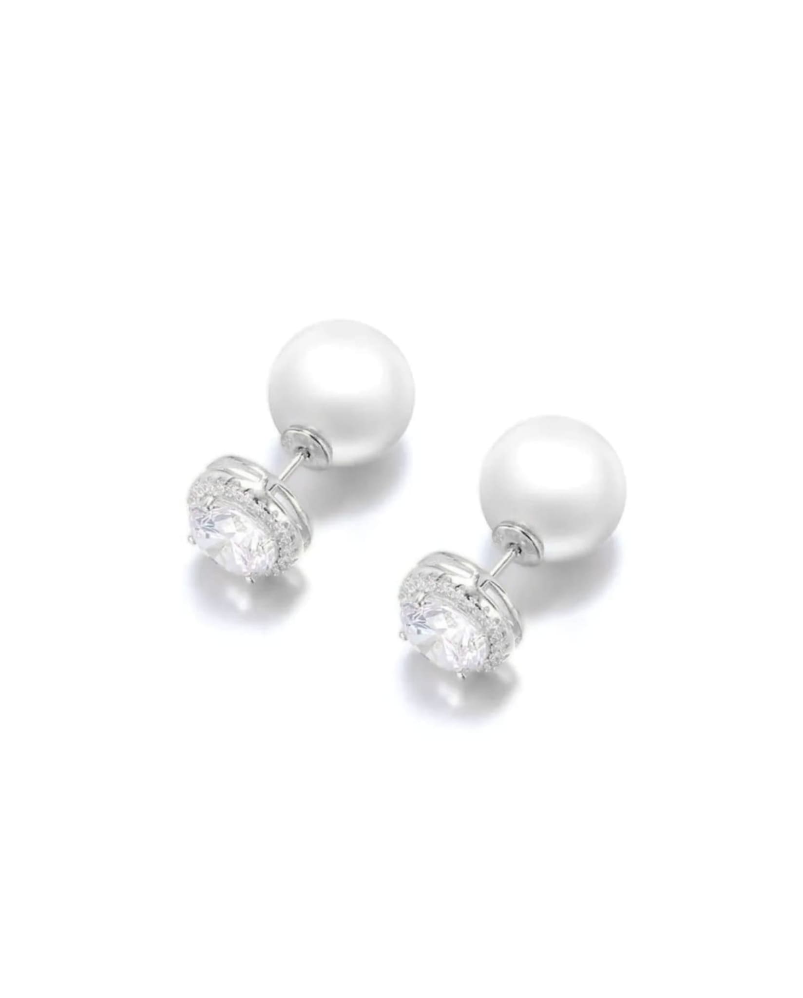 Luxury Crystal & Pearl Stud Earrings Silver