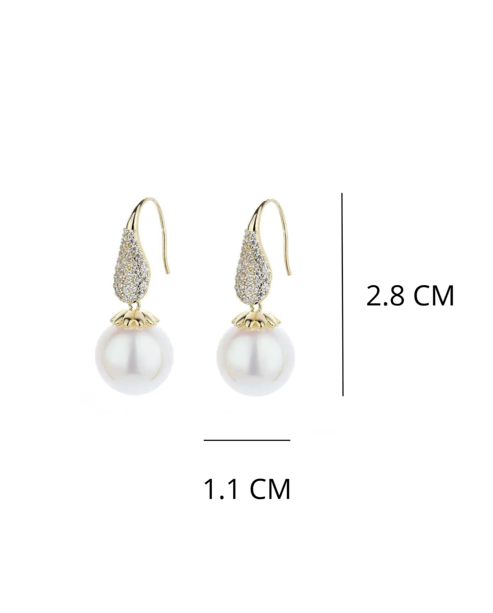 Pearl Golden Drop Earrings Size