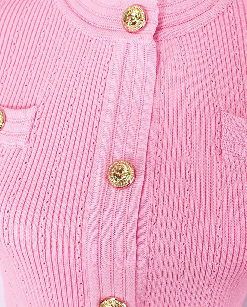 Pink Sweater With Gold Buttons