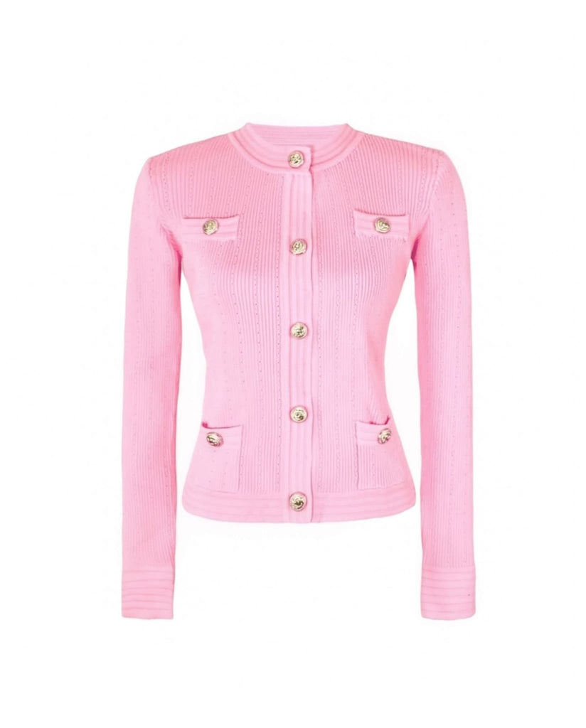 Pink Sweater With Gold Buttons