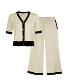 Short Sleeve Two-Piece Knitted Set Beige