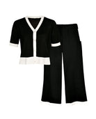 Short Sleeve Two-Piece Knitted Set Black