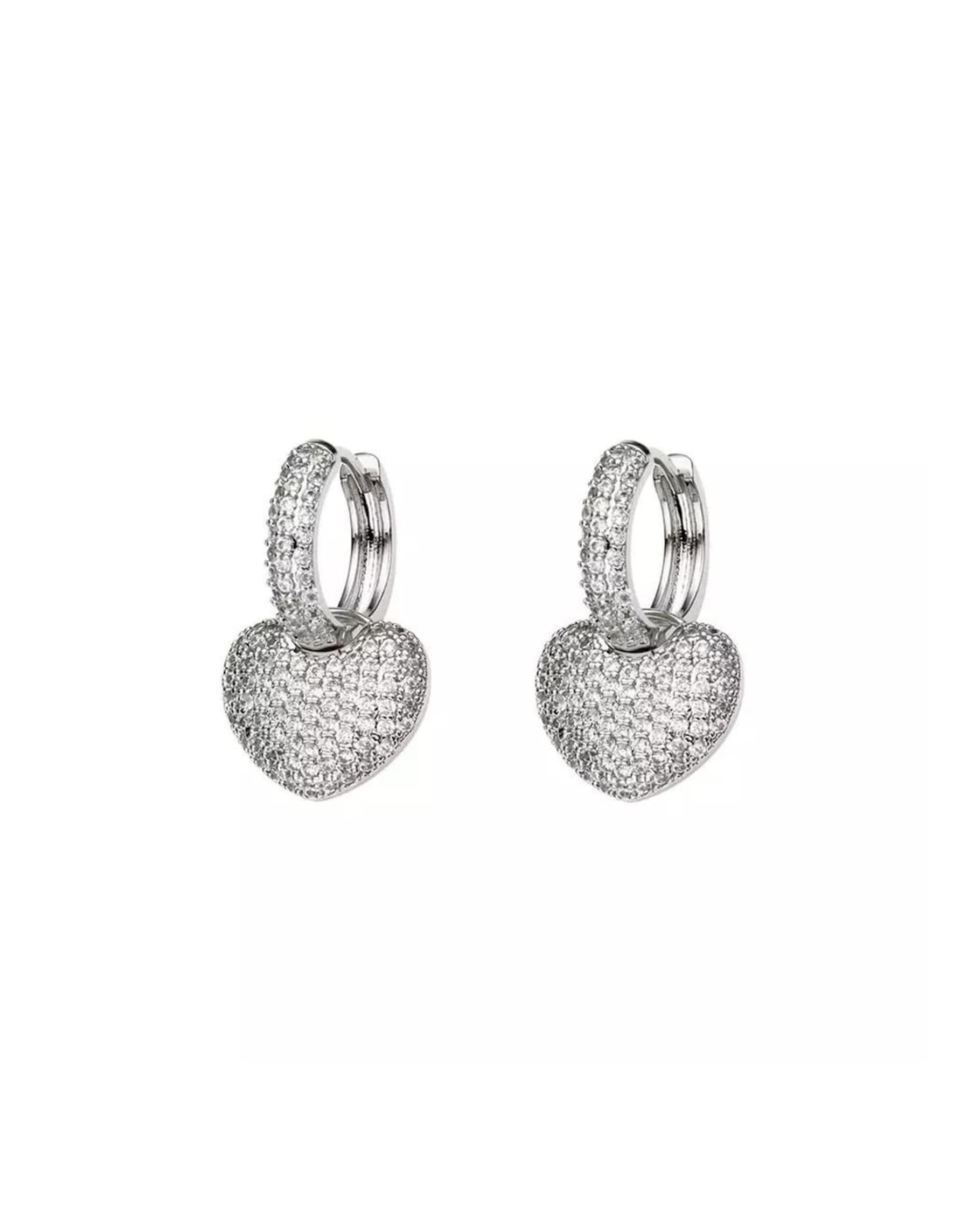 Sparkling Heart Earrings Silver